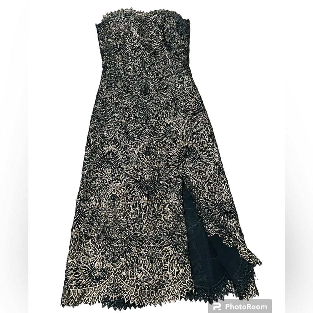 JONATHAN SIMKHAI*Gold Brushed Strapless Guipure Lace Cocktail Dress**Small $1495